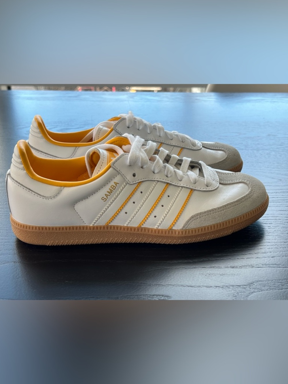 Adidas Samba White Leather Sneakers with Yellow Accents